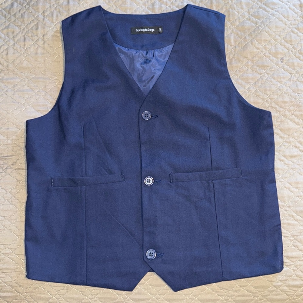 Spring & Gege Kid Boy Youth Formal Navy Blue Vest with 2 Front Pockets